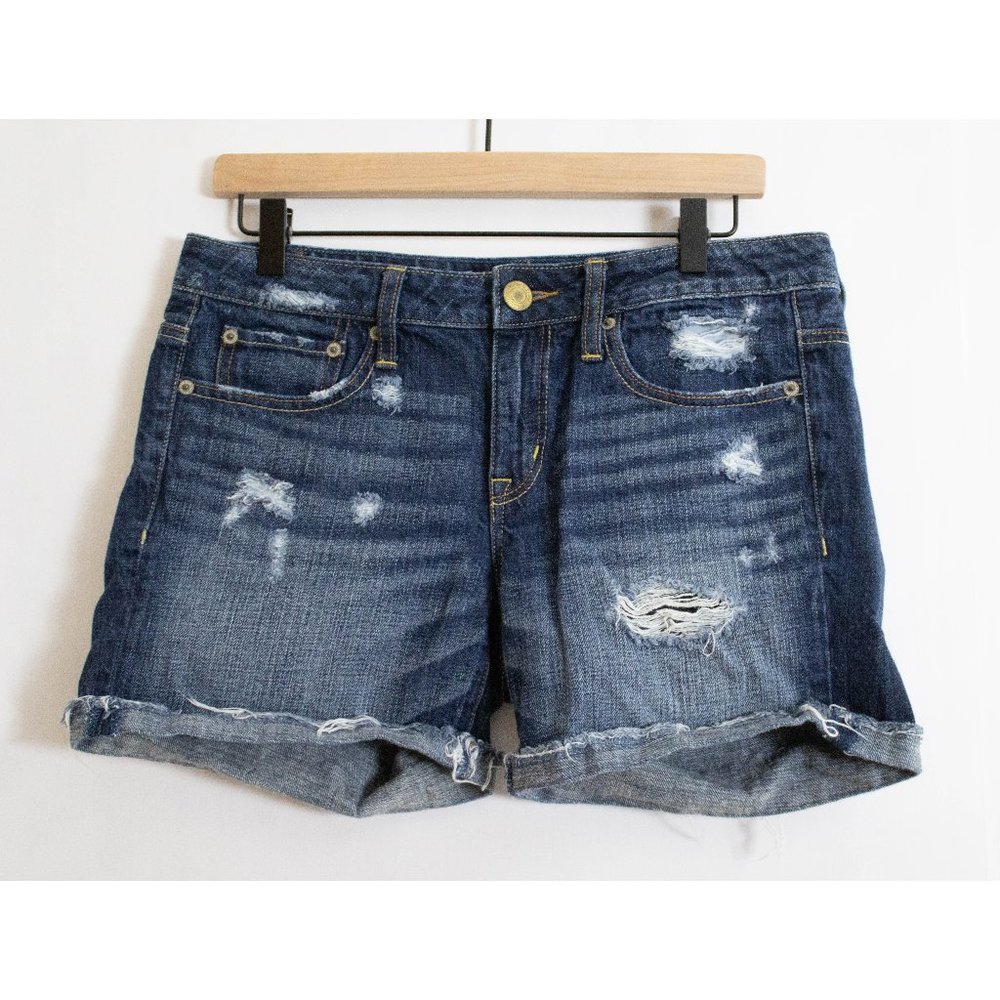 American Eagle Dark Wash Distressed Jean Cut Off Shorts - 4